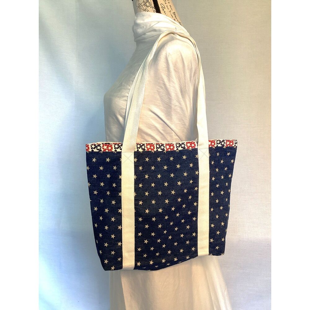 Starry Denim Cotton Lined Tote Bag Hand Crafted NEW